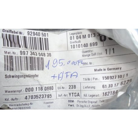 [GYÁRI ÚJ] PORSCHE - LENGÉSCSILLAPÍTÓ - JOBB OLDALI - 911 TURBO , TURBO S (2010-2013)