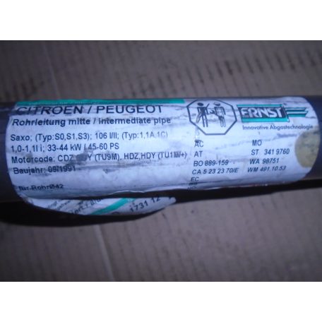 [UTÁNGYÁRTOTT ÚJ] - (ERNST) - CITROEN / PEUGEOT - KATALIZÁTOR CSŐ - CITROEN SAXO / PEUGEOT 106 (MK I / II) 