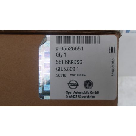 [GYÁRI ÚJ] OPEL TÖBB TIPUSHOZ ELSŐ  FÉKTÁRCSA BETÉTTEL 95526651