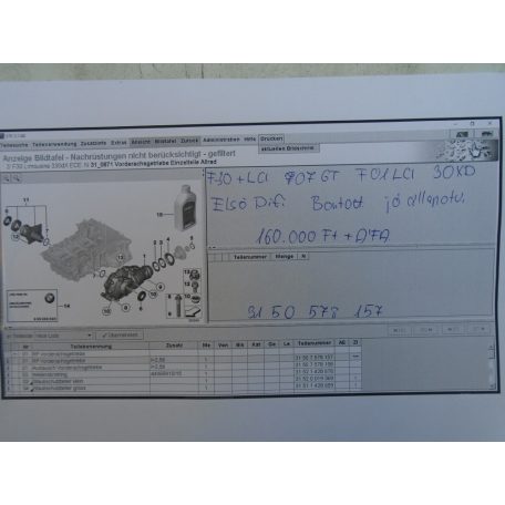 [Bontott, Jó állapotú] BMW - Első Difi - F30+LCI / F07 GT / F01 LCI  30XD | 3 /5 /7 sorozat