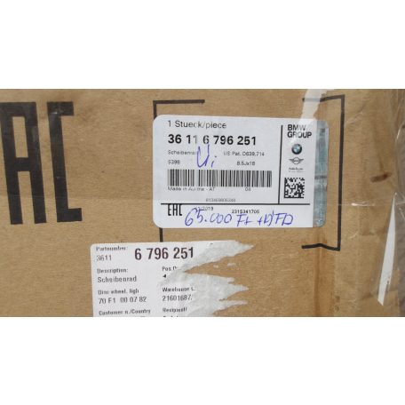 [GYÁRI ÚJ]BMW FELNI V-Spoke 398 F30/F31/F32/F33/F36 8.5JX18 ET47 6796251