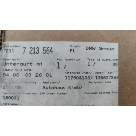 (GYÁRI ÚJ) BMW Biztonsági öv alsó jobb övfeszítővel 1-es sorozat E81 / E82 / E87+LCI / E88 / 3-as sorozat E90+LCI / E91+LCI / E92+LCI / X1 E84 / Z4 E89