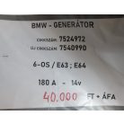[GYÁRI BONTOTT] BMW - GENERÁTOR - 180 A - 14V - 6-OS / E63 ; E64 - CIKKSZÁM: 7524972 , ÚJ CIKKSZÁM: 7540990 