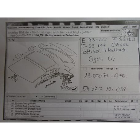 [GYÁRI ÚJ] BMW - Jobboldali tető díszléc / E93+LCI , F33+LCI , F83 M4 Cabrio / 3-as , 4 -es Cabriok