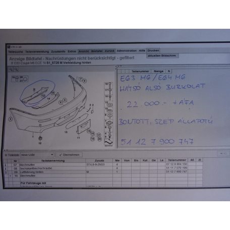 [BONTOTT, SZÉP ÁLLAPOTÚ] BMW HÁTSÓ ALSÓ BURKOLAT  E63 / M6  /  E64 / M6