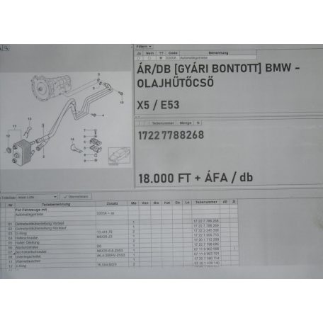 ÁR/DB [GYÁRI BONTOTT] BMW - OLAJHŰTŐCSŐ - X5 / E53 - 17227788268