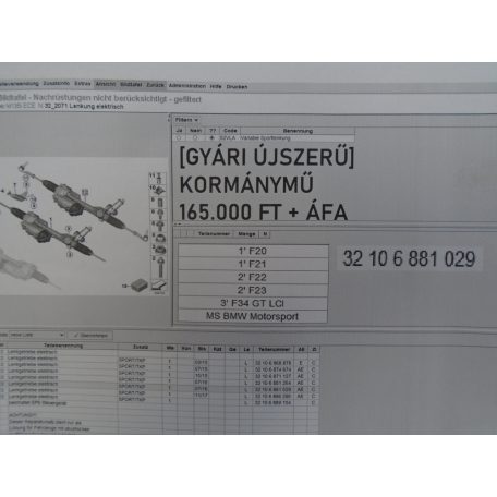 [GYÁRI ÚJSZERŰ] BMW - Kormánymű 1-es / 2-es / 3-as / MS BMW Motorsport / F20 ; F21 ; F22 ; F23 ; F34 GT LCI ; 