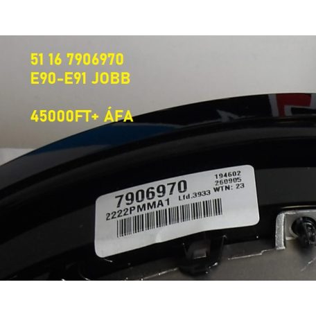 [GYÁRI ÚJ] BMW JOBB OLDALI TÜKÖRSZERKEZET (3 PIN) | 3-AS E90 E91 | 7906970 -> 51 16 8046430