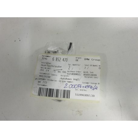 (GYÁRI ÚJ) BMW SZERVÓ CSŐ CSAVAR  6852470